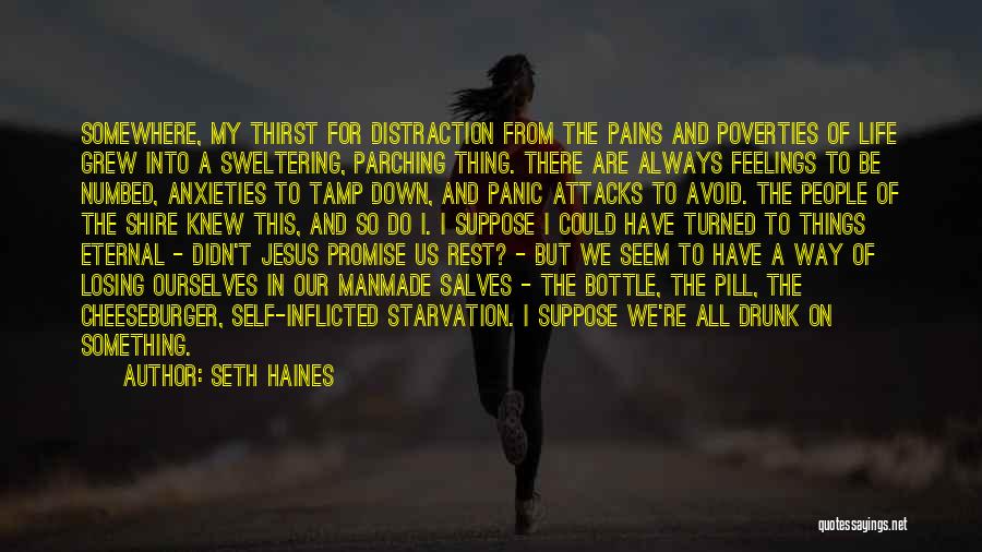 Seth Haines Quotes: Somewhere, My Thirst For Distraction From The Pains And Poverties Of Life Grew Into A Sweltering, Parching Thing. There Are
