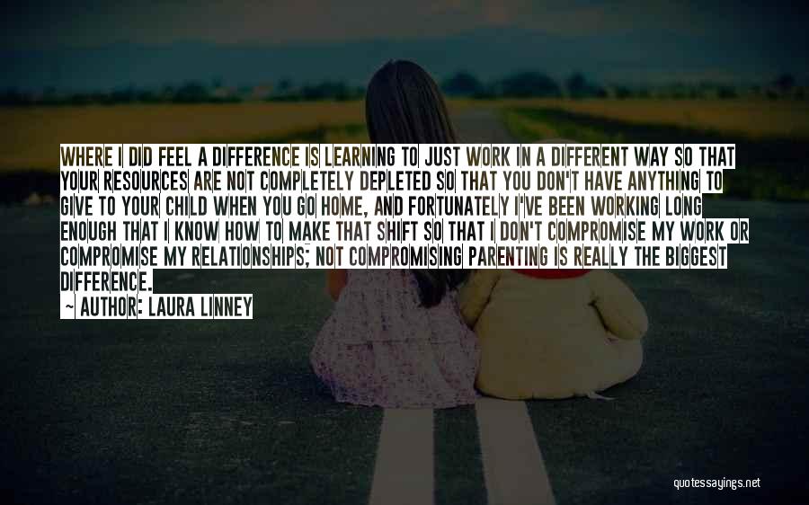 Laura Linney Quotes: Where I Did Feel A Difference Is Learning To Just Work In A Different Way So That Your Resources Are