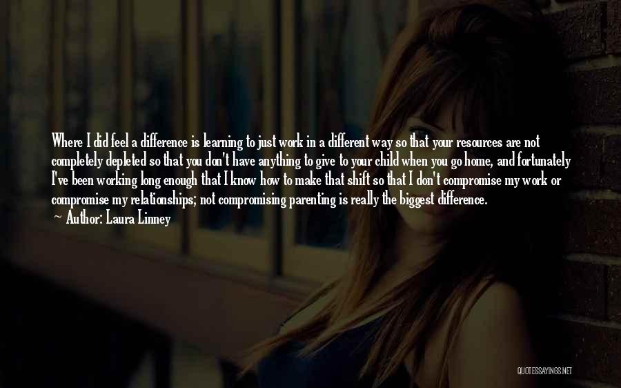 Laura Linney Quotes: Where I Did Feel A Difference Is Learning To Just Work In A Different Way So That Your Resources Are