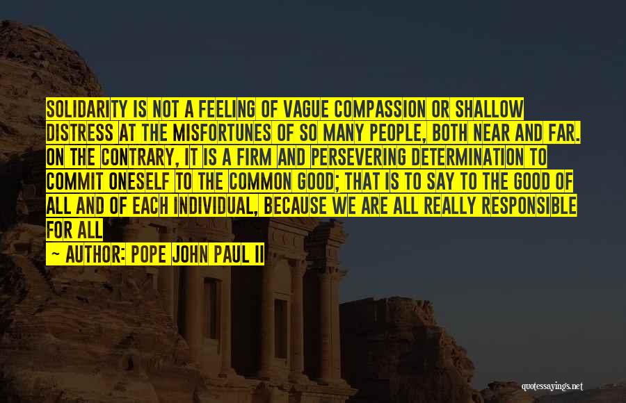 Pope John Paul II Quotes: Solidarity Is Not A Feeling Of Vague Compassion Or Shallow Distress At The Misfortunes Of So Many People, Both Near