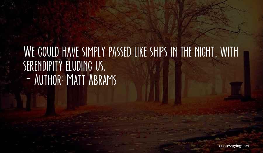 Matt Abrams Quotes: We Could Have Simply Passed Like Ships In The Night, With Serendipity Eluding Us.