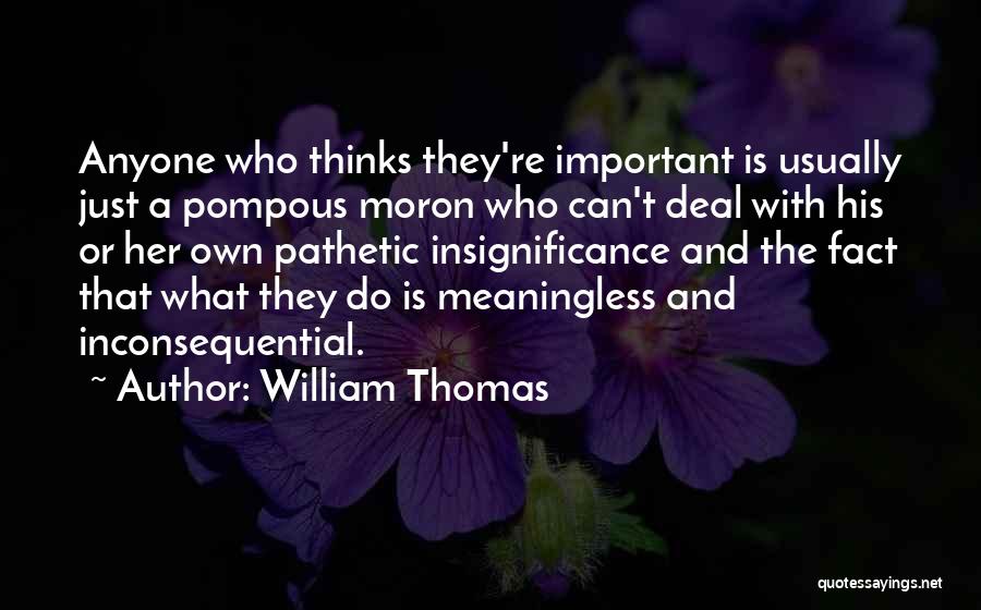 William Thomas Quotes: Anyone Who Thinks They're Important Is Usually Just A Pompous Moron Who Can't Deal With His Or Her Own Pathetic