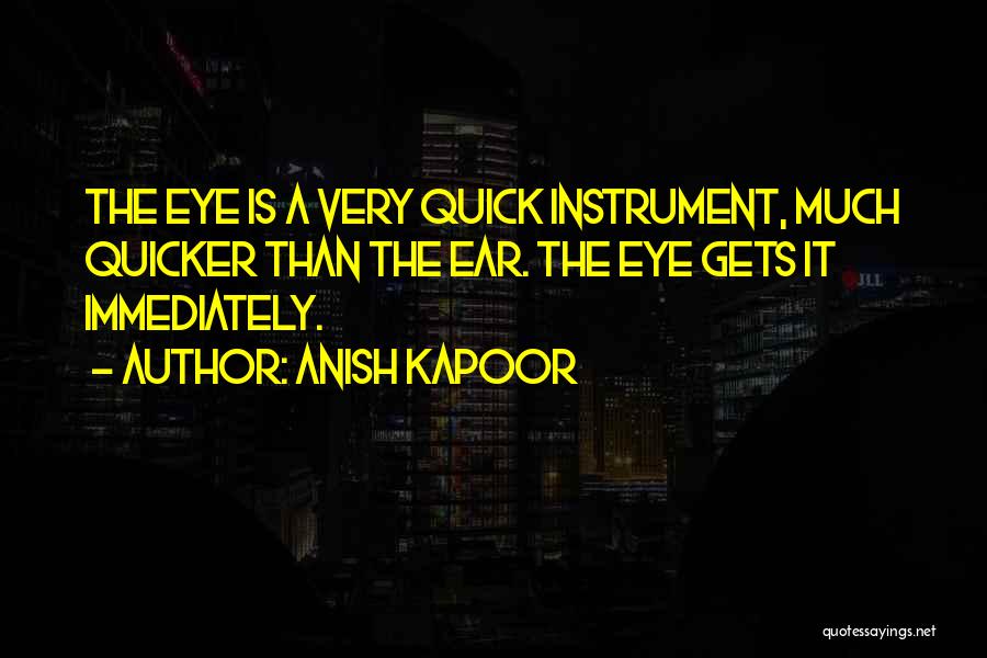 Anish Kapoor Quotes: The Eye Is A Very Quick Instrument, Much Quicker Than The Ear. The Eye Gets It Immediately.