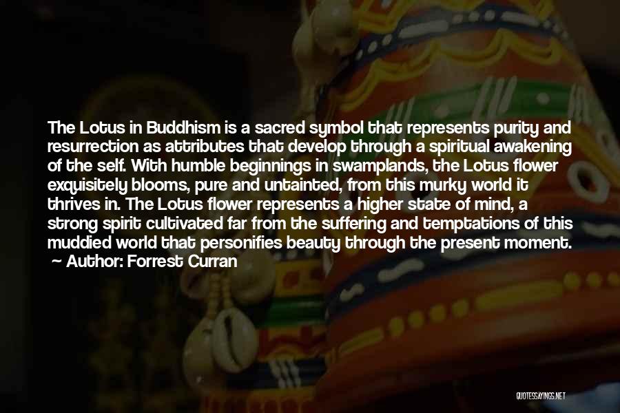 Forrest Curran Quotes: The Lotus In Buddhism Is A Sacred Symbol That Represents Purity And Resurrection As Attributes That Develop Through A Spiritual