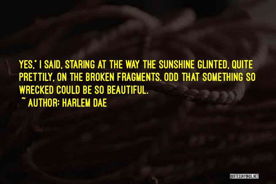 Harlem Dae Quotes: Yes, I Said, Staring At The Way The Sunshine Glinted, Quite Prettily, On The Broken Fragments. Odd That Something So