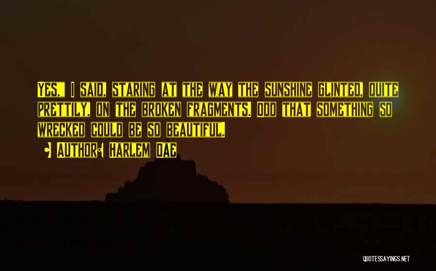 Harlem Dae Quotes: Yes, I Said, Staring At The Way The Sunshine Glinted, Quite Prettily, On The Broken Fragments. Odd That Something So