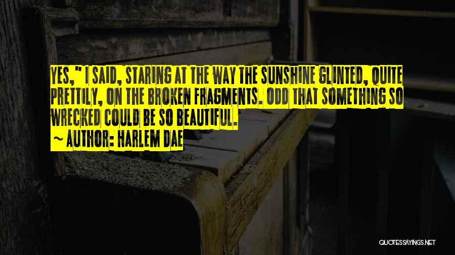 Harlem Dae Quotes: Yes, I Said, Staring At The Way The Sunshine Glinted, Quite Prettily, On The Broken Fragments. Odd That Something So