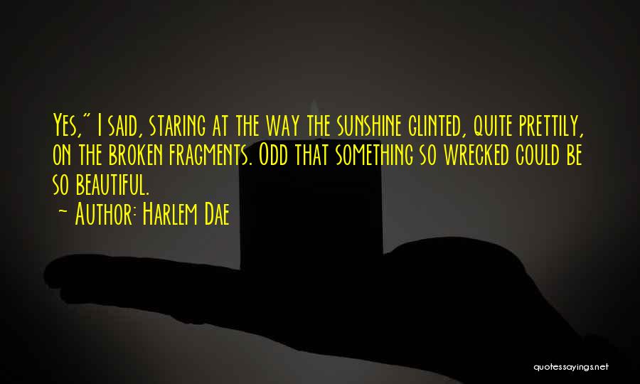 Harlem Dae Quotes: Yes, I Said, Staring At The Way The Sunshine Glinted, Quite Prettily, On The Broken Fragments. Odd That Something So