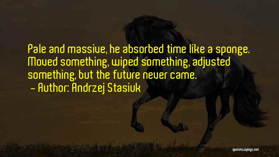 Andrzej Stasiuk Quotes: Pale And Massive, He Absorbed Time Like A Sponge. Moved Something, Wiped Something, Adjusted Something, But The Future Never Came.