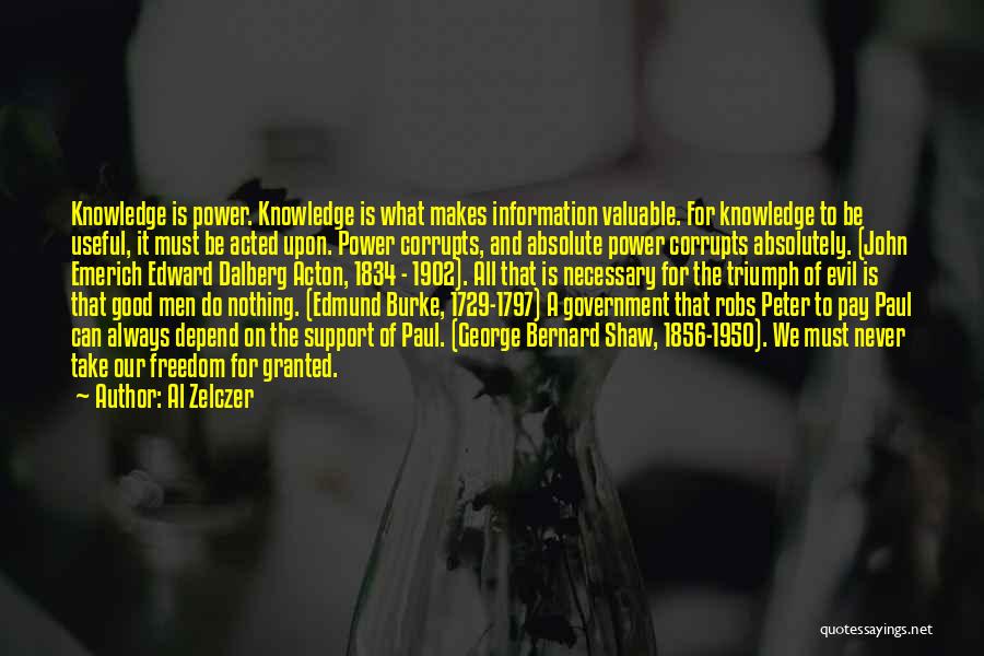 Al Zelczer Quotes: Knowledge Is Power. Knowledge Is What Makes Information Valuable. For Knowledge To Be Useful, It Must Be Acted Upon. Power