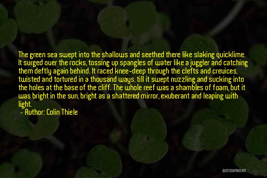Colin Thiele Quotes: The Green Sea Swept Into The Shallows And Seethed There Like Slaking Quicklime. It Surged Over The Rocks, Tossing Up
