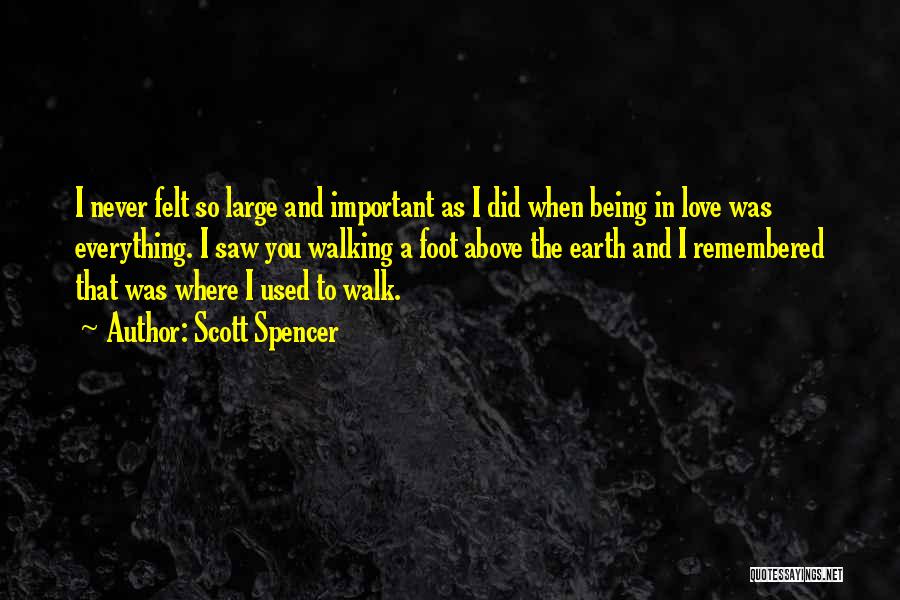 Scott Spencer Quotes: I Never Felt So Large And Important As I Did When Being In Love Was Everything. I Saw You Walking