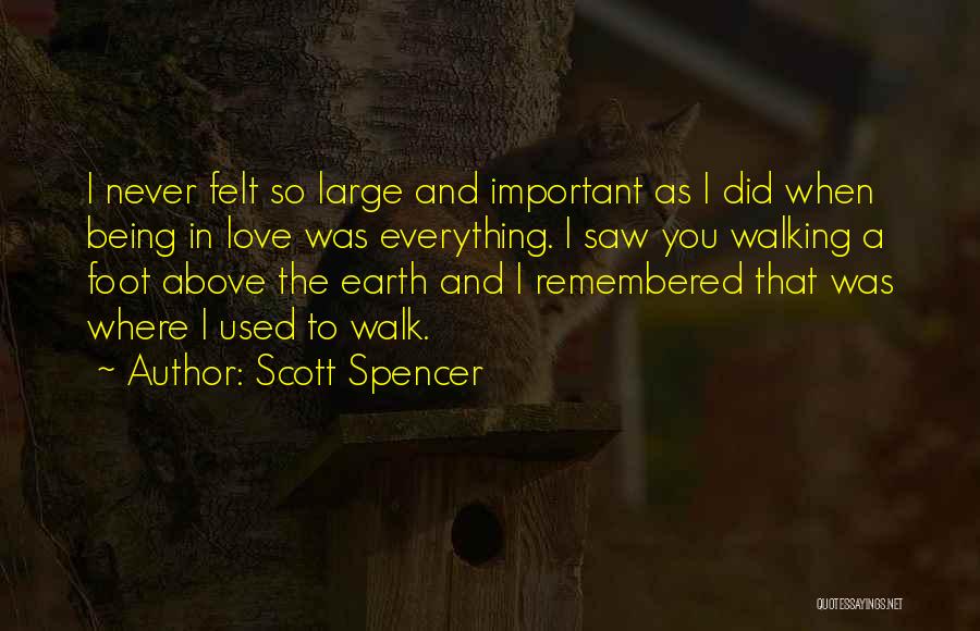 Scott Spencer Quotes: I Never Felt So Large And Important As I Did When Being In Love Was Everything. I Saw You Walking