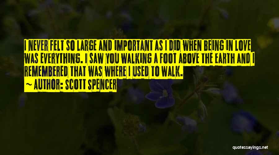 Scott Spencer Quotes: I Never Felt So Large And Important As I Did When Being In Love Was Everything. I Saw You Walking