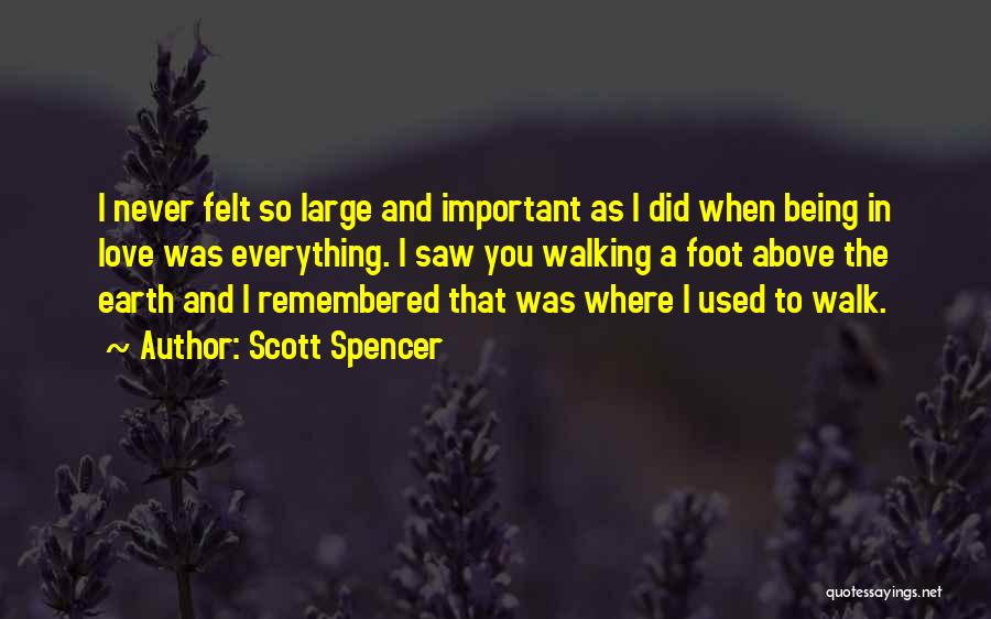 Scott Spencer Quotes: I Never Felt So Large And Important As I Did When Being In Love Was Everything. I Saw You Walking