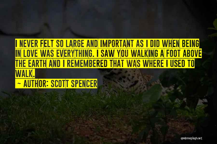 Scott Spencer Quotes: I Never Felt So Large And Important As I Did When Being In Love Was Everything. I Saw You Walking