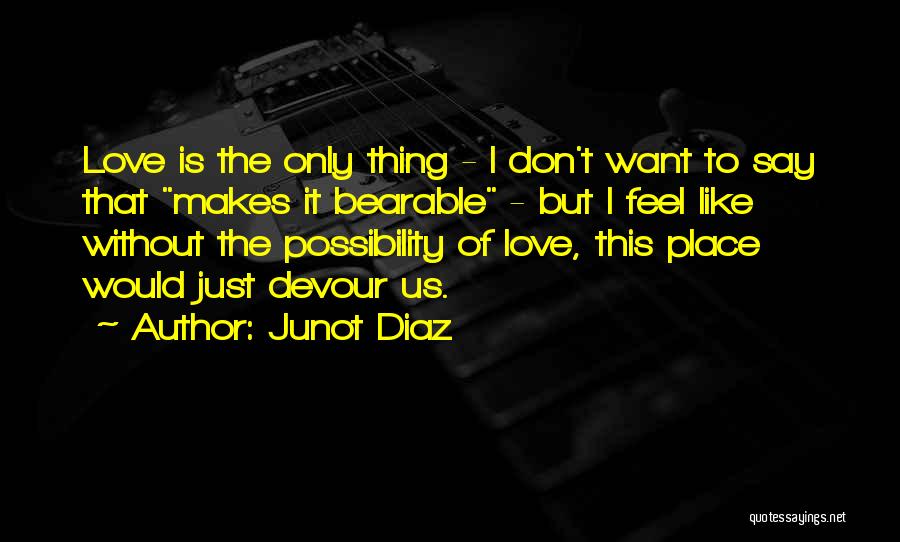 Junot Diaz Quotes: Love Is The Only Thing - I Don't Want To Say That Makes It Bearable - But I Feel Like
