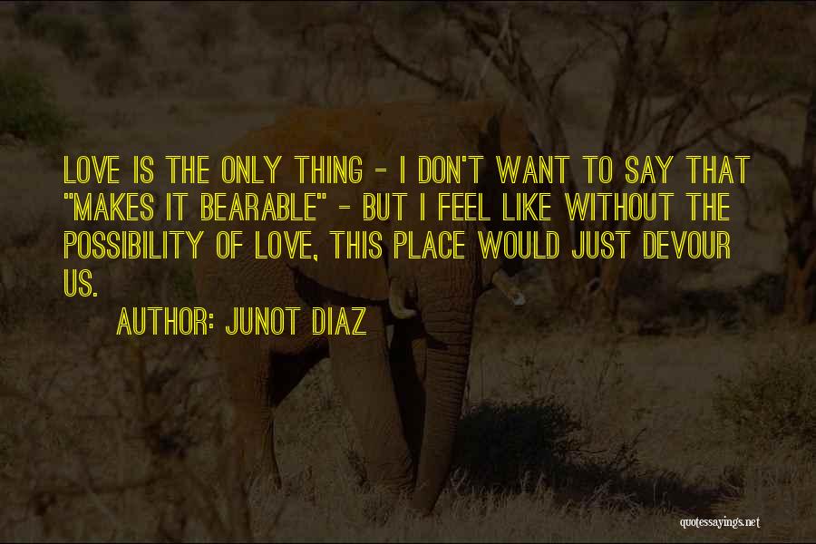 Junot Diaz Quotes: Love Is The Only Thing - I Don't Want To Say That Makes It Bearable - But I Feel Like