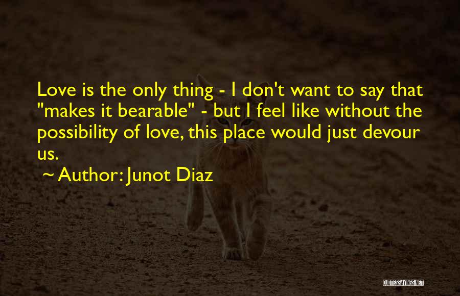 Junot Diaz Quotes: Love Is The Only Thing - I Don't Want To Say That Makes It Bearable - But I Feel Like