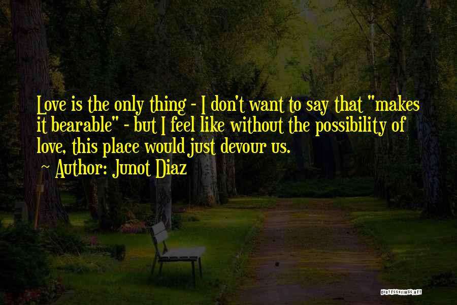 Junot Diaz Quotes: Love Is The Only Thing - I Don't Want To Say That Makes It Bearable - But I Feel Like