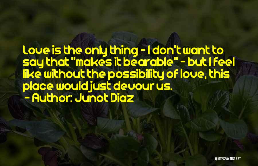 Junot Diaz Quotes: Love Is The Only Thing - I Don't Want To Say That Makes It Bearable - But I Feel Like