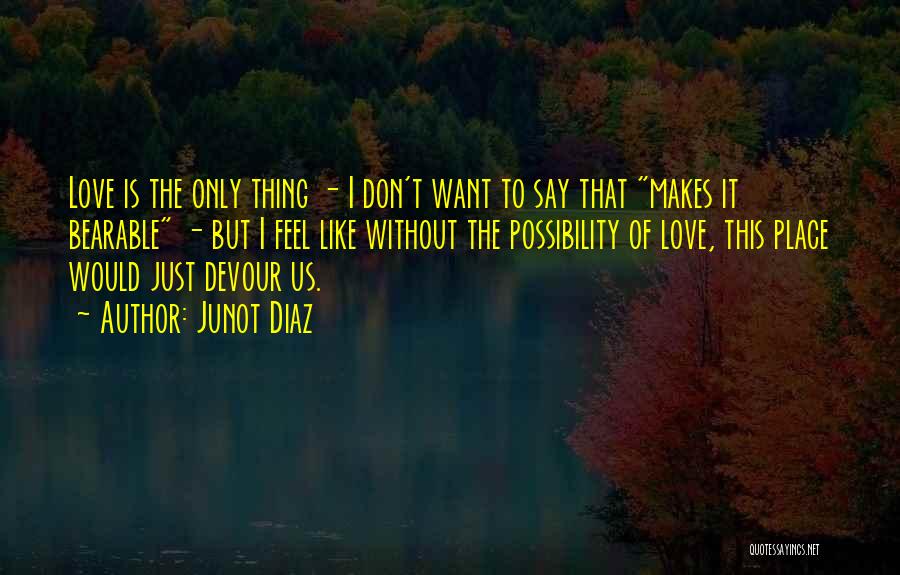 Junot Diaz Quotes: Love Is The Only Thing - I Don't Want To Say That Makes It Bearable - But I Feel Like