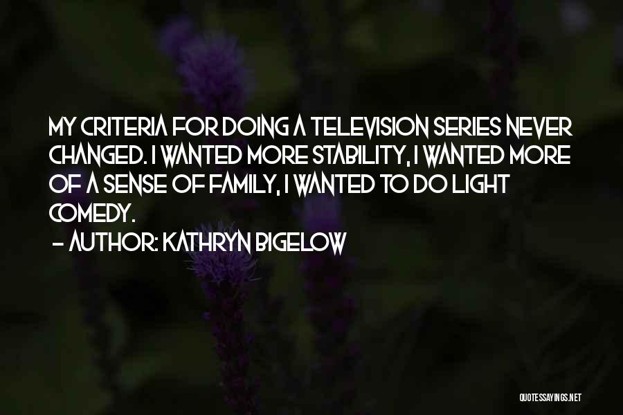 Kathryn Bigelow Quotes: My Criteria For Doing A Television Series Never Changed. I Wanted More Stability, I Wanted More Of A Sense Of