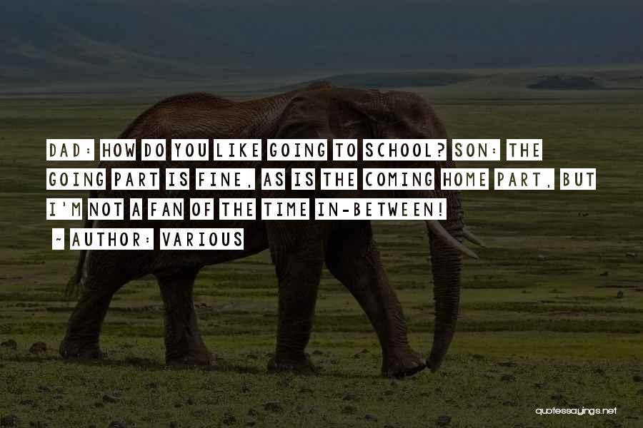 Various Quotes: Dad: How Do You Like Going To School? Son: The Going Part Is Fine, As Is The Coming Home Part,