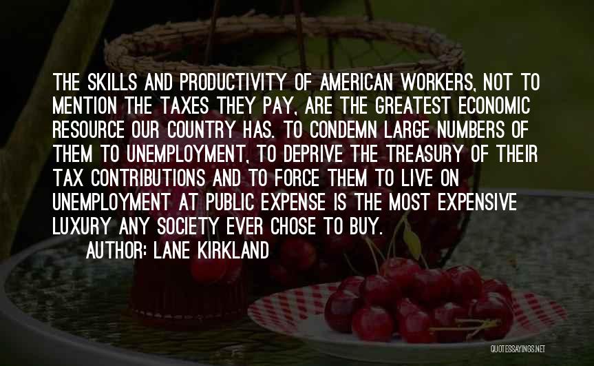 Lane Kirkland Quotes: The Skills And Productivity Of American Workers, Not To Mention The Taxes They Pay, Are The Greatest Economic Resource Our