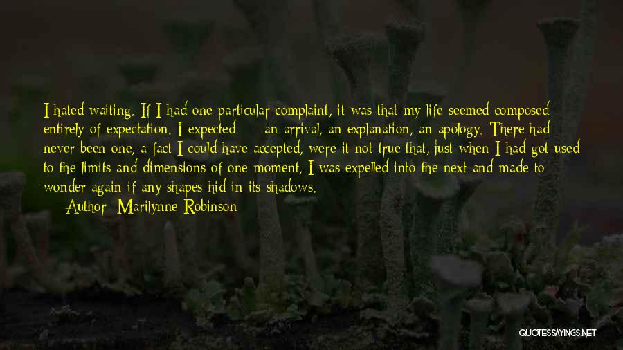 Marilynne Robinson Quotes: I Hated Waiting. If I Had One Particular Complaint, It Was That My Life Seemed Composed Entirely Of Expectation. I