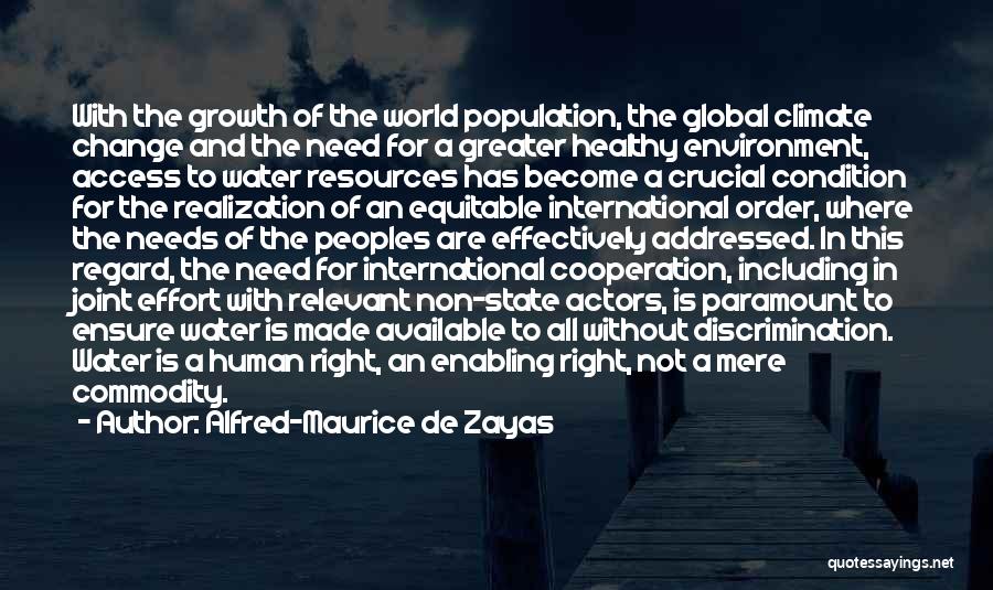 Alfred-Maurice De Zayas Quotes: With The Growth Of The World Population, The Global Climate Change And The Need For A Greater Healthy Environment, Access