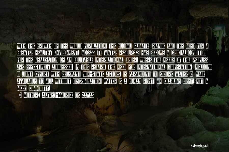 Alfred-Maurice De Zayas Quotes: With The Growth Of The World Population, The Global Climate Change And The Need For A Greater Healthy Environment, Access