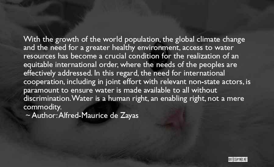 Alfred-Maurice De Zayas Quotes: With The Growth Of The World Population, The Global Climate Change And The Need For A Greater Healthy Environment, Access