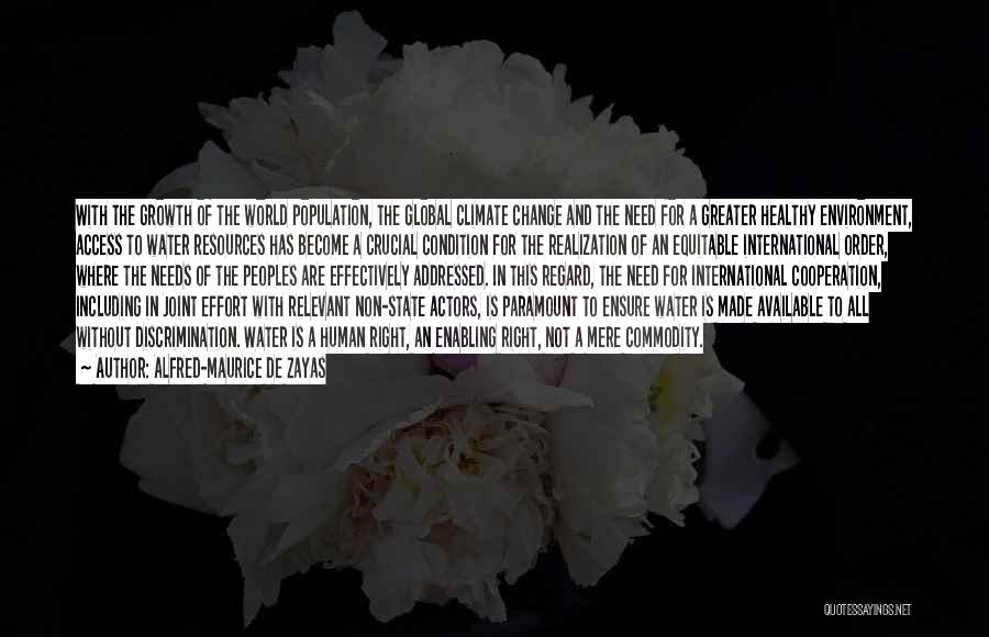 Alfred-Maurice De Zayas Quotes: With The Growth Of The World Population, The Global Climate Change And The Need For A Greater Healthy Environment, Access