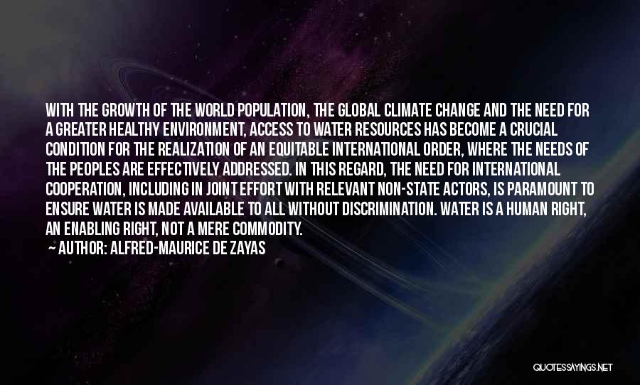 Alfred-Maurice De Zayas Quotes: With The Growth Of The World Population, The Global Climate Change And The Need For A Greater Healthy Environment, Access