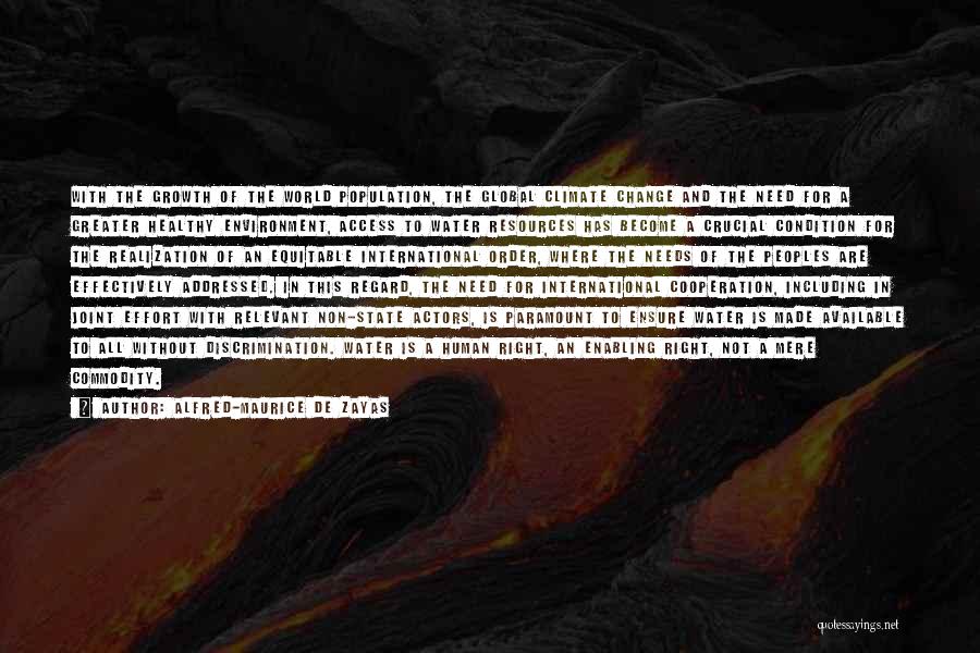 Alfred-Maurice De Zayas Quotes: With The Growth Of The World Population, The Global Climate Change And The Need For A Greater Healthy Environment, Access