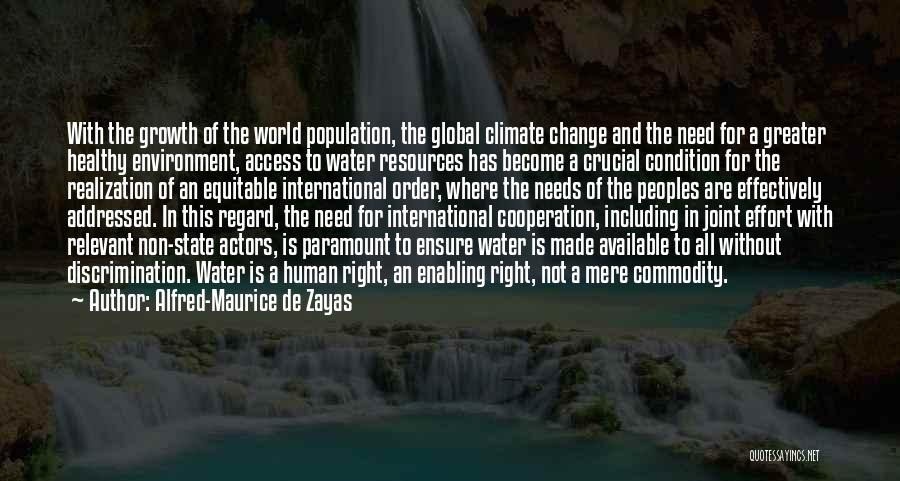 Alfred-Maurice De Zayas Quotes: With The Growth Of The World Population, The Global Climate Change And The Need For A Greater Healthy Environment, Access