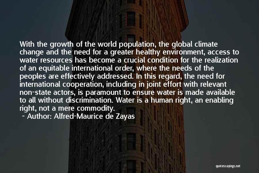 Alfred-Maurice De Zayas Quotes: With The Growth Of The World Population, The Global Climate Change And The Need For A Greater Healthy Environment, Access