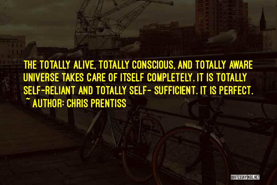 Chris Prentiss Quotes: The Totally Alive, Totally Conscious, And Totally Aware Universe Takes Care Of Itself Completely. It Is Totally Self-reliant And Totally