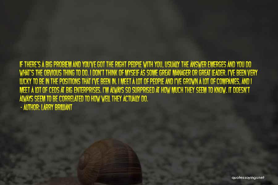 Larry Brilliant Quotes: If There's A Big Problem And You've Got The Right People With You, Usually The Answer Emerges And You Do