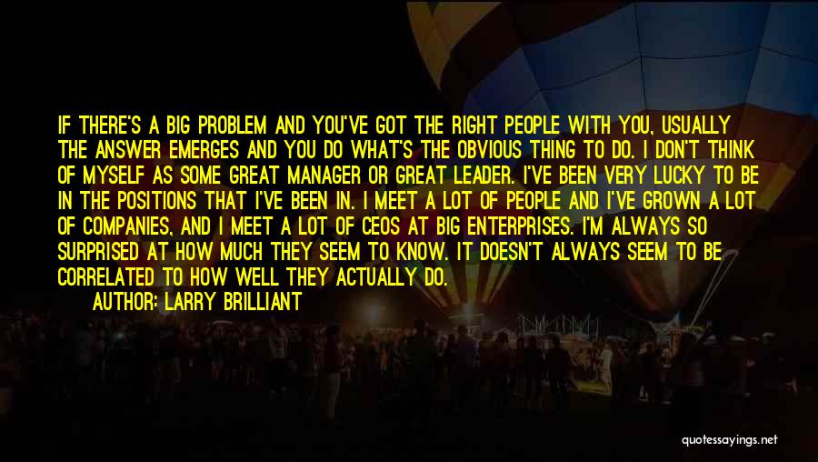 Larry Brilliant Quotes: If There's A Big Problem And You've Got The Right People With You, Usually The Answer Emerges And You Do