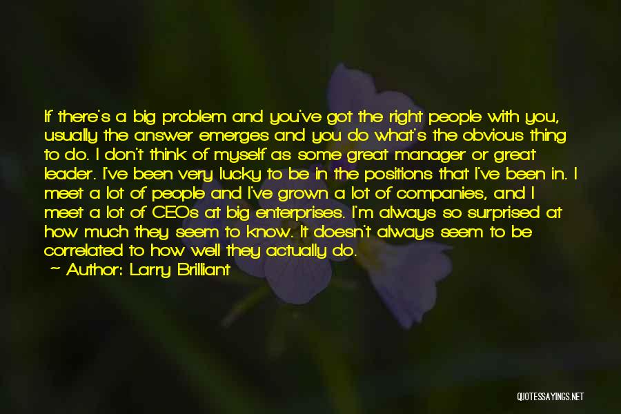 Larry Brilliant Quotes: If There's A Big Problem And You've Got The Right People With You, Usually The Answer Emerges And You Do