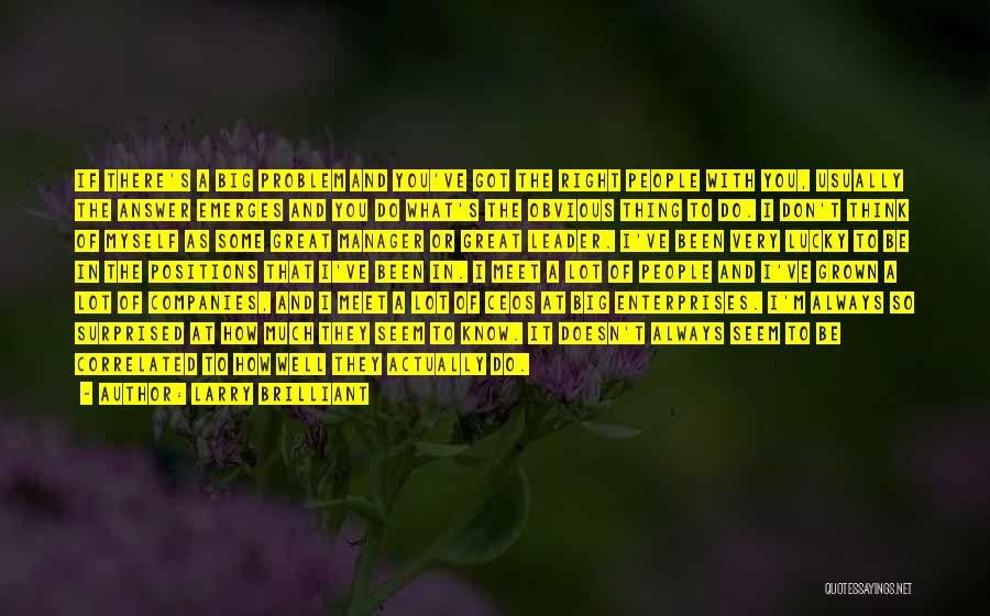 Larry Brilliant Quotes: If There's A Big Problem And You've Got The Right People With You, Usually The Answer Emerges And You Do