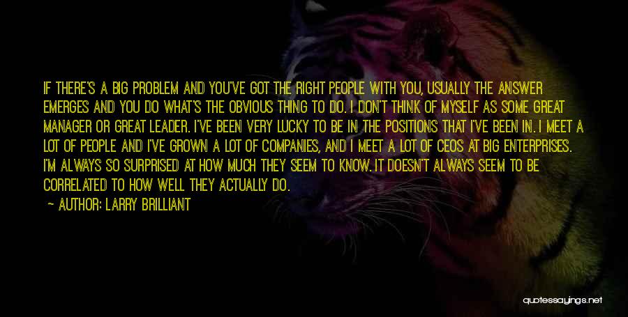 Larry Brilliant Quotes: If There's A Big Problem And You've Got The Right People With You, Usually The Answer Emerges And You Do