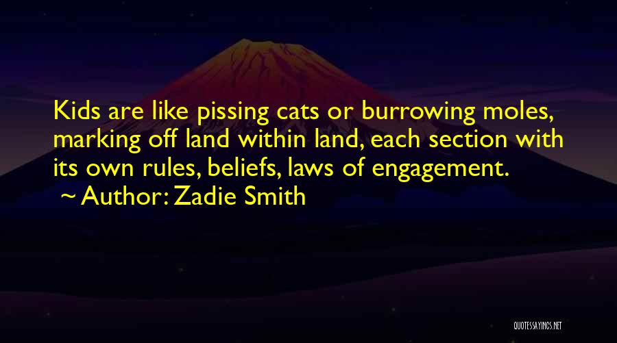 Zadie Smith Quotes: Kids Are Like Pissing Cats Or Burrowing Moles, Marking Off Land Within Land, Each Section With Its Own Rules, Beliefs,