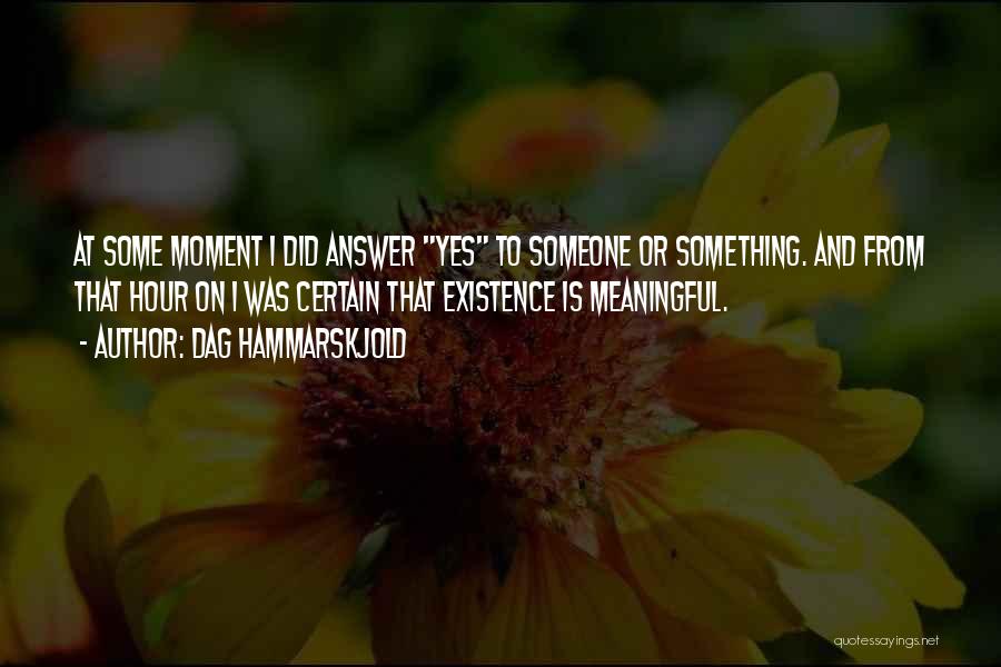 Dag Hammarskjold Quotes: At Some Moment I Did Answer Yes To Someone Or Something. And From That Hour On I Was Certain That