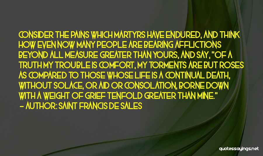 Saint Francis De Sales Quotes: Consider The Pains Which Martyrs Have Endured, And Think How Even Now Many People Are Bearing Afflictions Beyond All Measure