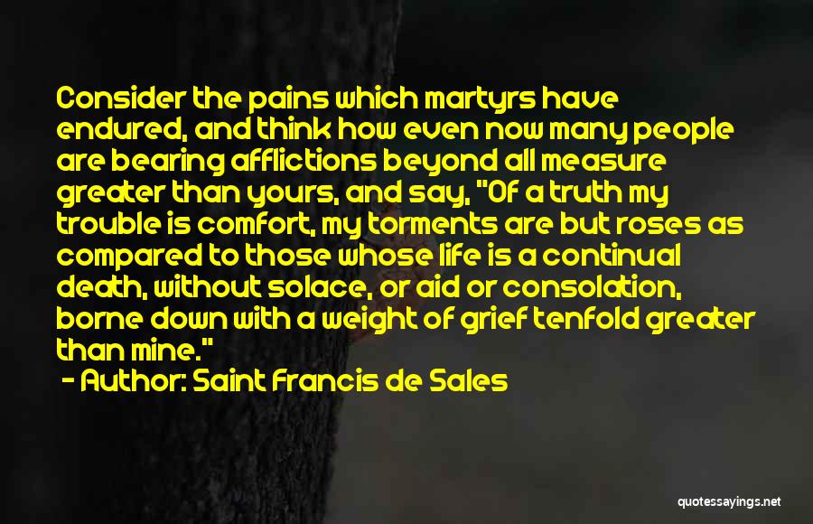 Saint Francis De Sales Quotes: Consider The Pains Which Martyrs Have Endured, And Think How Even Now Many People Are Bearing Afflictions Beyond All Measure