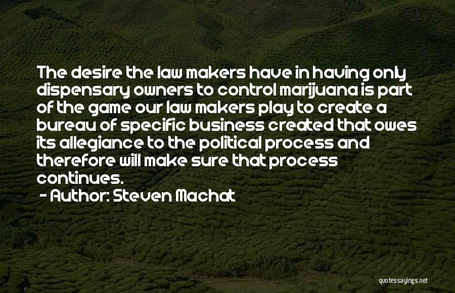 Steven Machat Quotes: The Desire The Law Makers Have In Having Only Dispensary Owners To Control Marijuana Is Part Of The Game Our