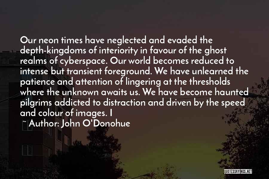 John O'Donohue Quotes: Our Neon Times Have Neglected And Evaded The Depth-kingdoms Of Interiority In Favour Of The Ghost Realms Of Cyberspace. Our